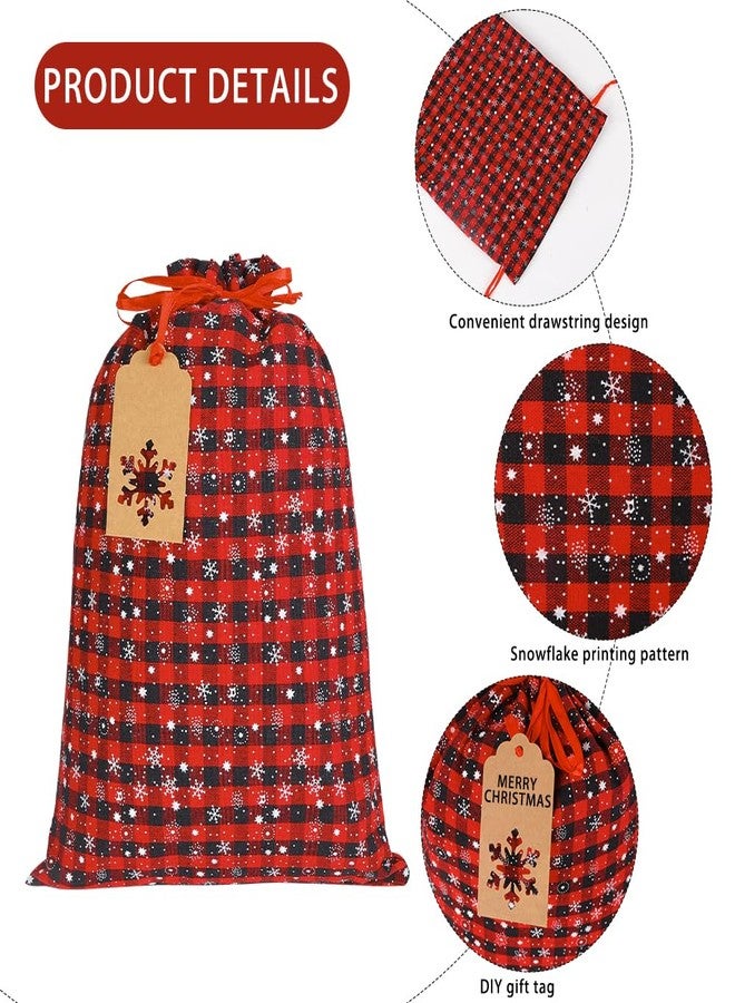 YUJUN 9PCS Christmas Drawstring Bags Cotton Buffalo Plaid Bags Sacks Xmas Red Black Wrapping Storage Bags with Kraft Tags for Christmas Candy Goodie Holiday party Favors(3 Sizes) - Image 3